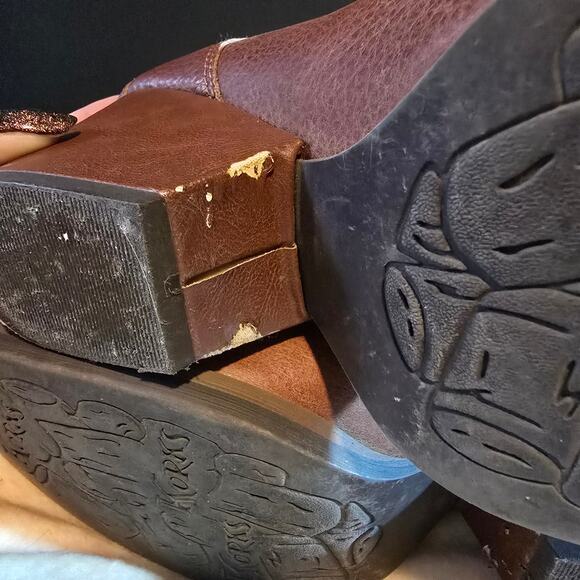 Korks by Kork-Ease brown chunky heel strap leather ankle boots booties size 9.5 - Picture 9 of 12